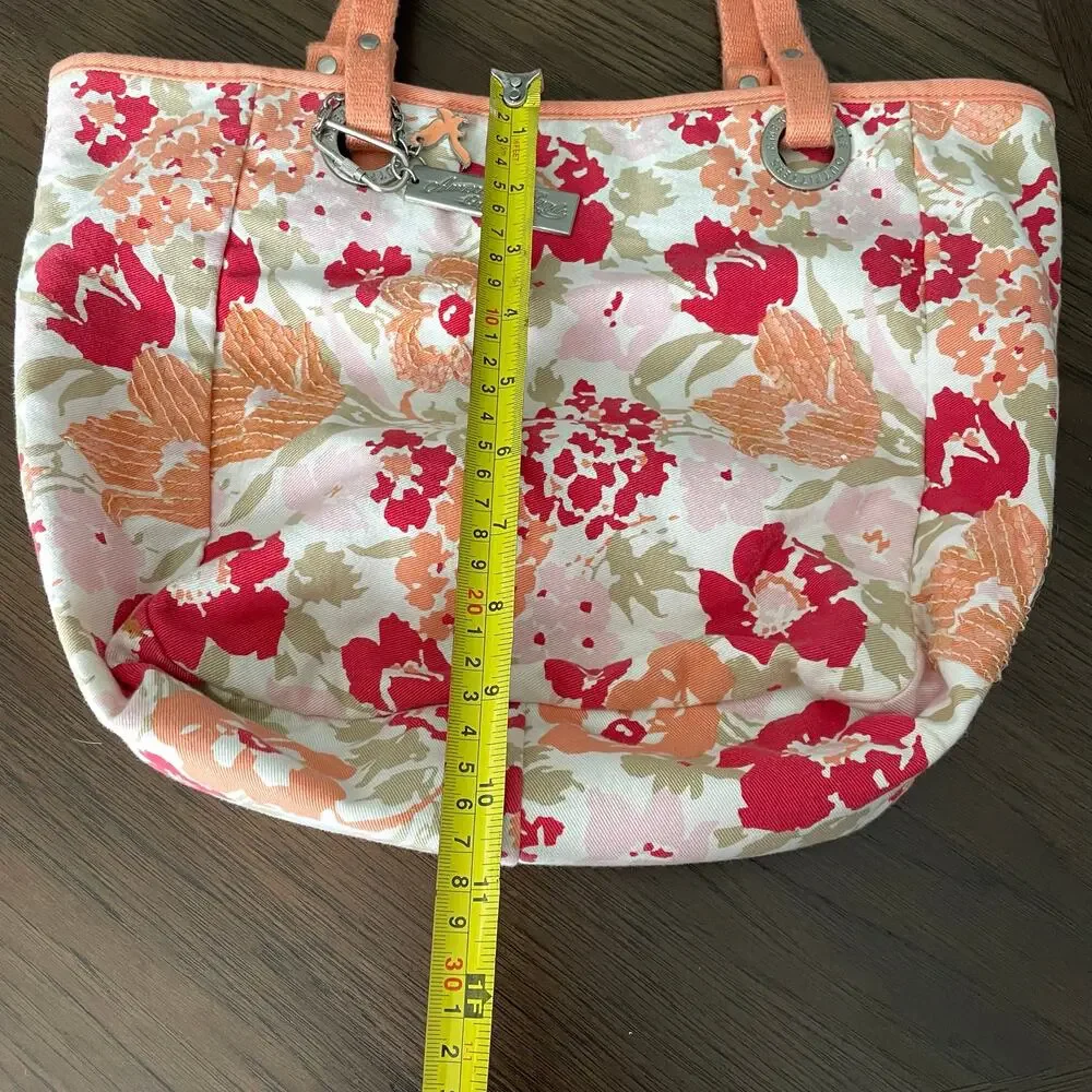 American Eagle Floral Sequined Canvas Tote Bag Cloth Shoulder Salmon Peach